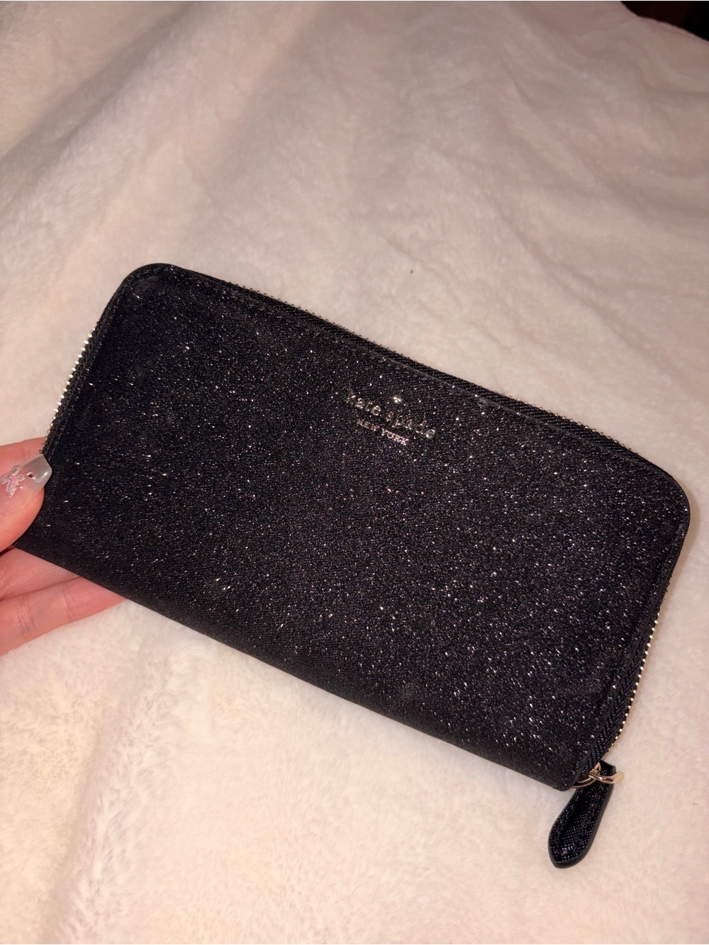 kate spade Black Glitter Zip-Around Wallet